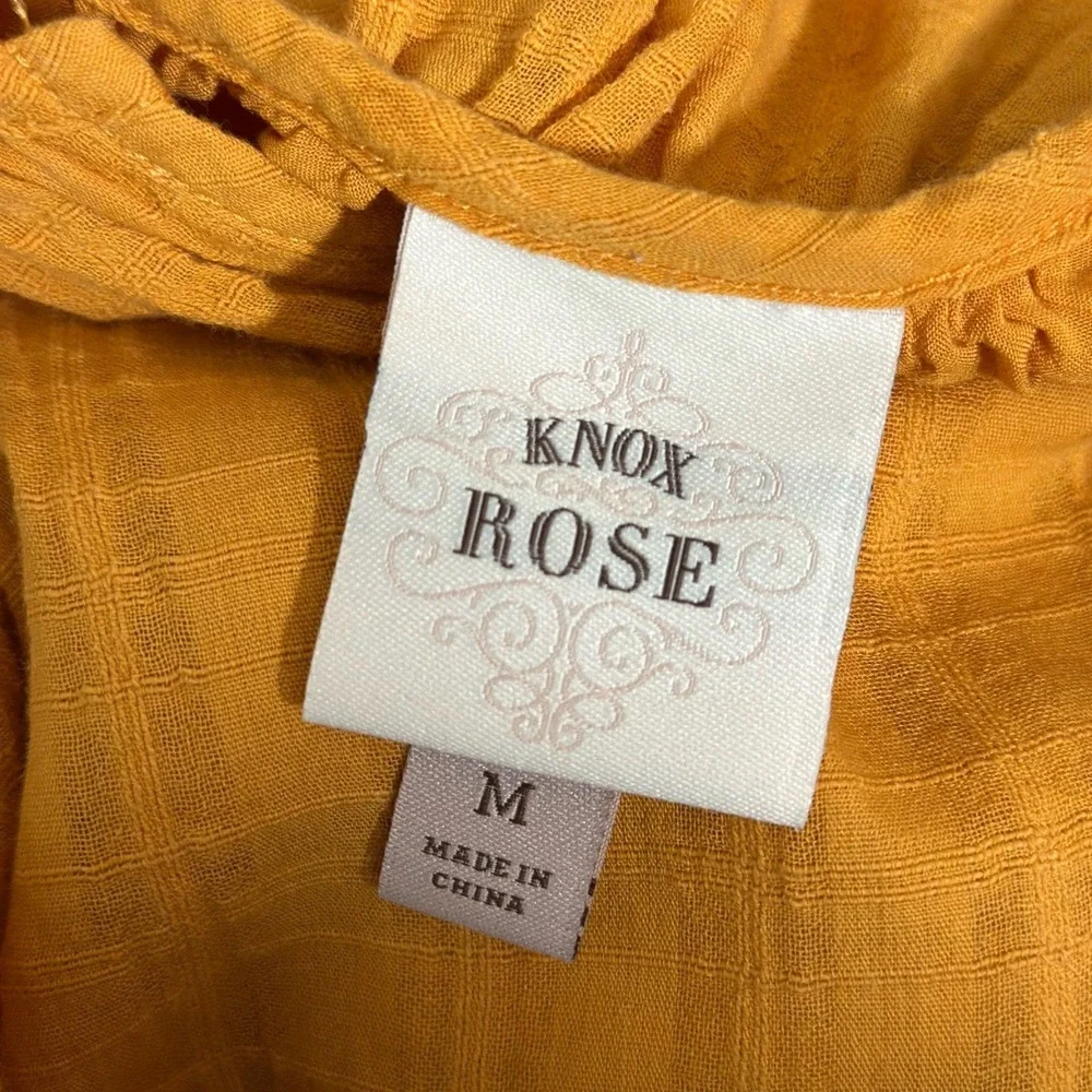 Knox Rose Mustard Yellow Tiered Babydoll Dress Cotton Gauze V-Neck Women's M - Picture 5 of 7